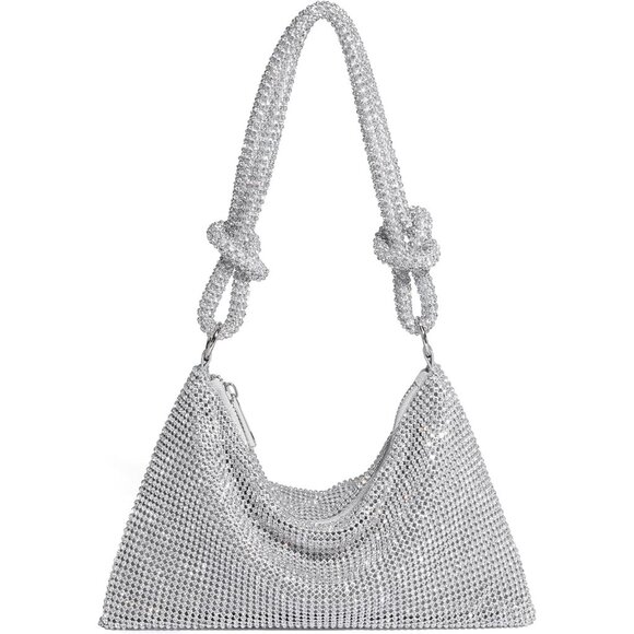 Silver Sparkly Rhinestone Evening Bag  Glitter Mini Purse for Women Handbag - Picture 1 of 9